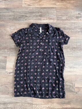 RVCA Printed Button Up Shirt Women’s Small Black Short Sleeve